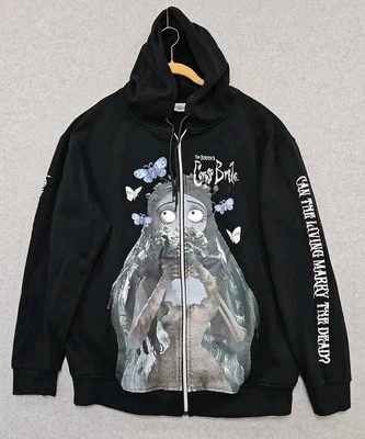 Tim Burton's The Corpse Bride Moth Hoodie Spell Out Sleeves Mens L Full Zip - Image 1 of 4