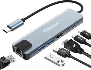 Clompe USB C Hub mit Ethernet Adapter 6 in 1 4K HDMI USB 3.0 Typ C Port Slim - Bild 1 von 13