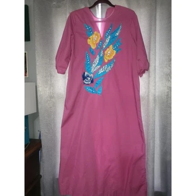 Maxi Vestido Vintage India Kurta Túnica Rosa Bordado Cosido Único Foto 1 de 4