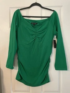 New Boston Proper Kelly Green Top Sweetheart Neckline Off Shoulder Stretch Shirt - Picture 1 of 9