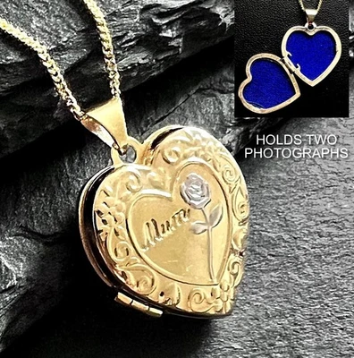 Medallón Corazón Mamá Oro en Plata de Ley 925 18mm Ancho 16" 18" o 20" Bordillo Cadena Foto 1 de 4