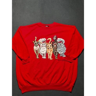 Sudadera De Colección Linda Lori Gato Roja Talla Única OSFA Cabezas y Colas AOP 90s Foto 1 de 4