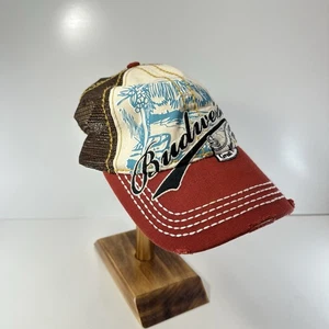 Budweiser Embroidered Trucker Hat Adjustable Red Brown White 2008 Retro  - Picture 1 of 10