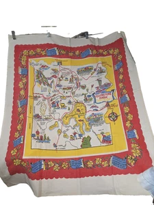 Bufanda de mesa grande vintage Mid Century Yellowstone 32x37 - Imagen 1 de 6