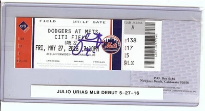 Julio Urias Signed Autographed Ticket Dodgers MLB Debut 5/27/16 PSA 8A56538 - Image 1 of 2