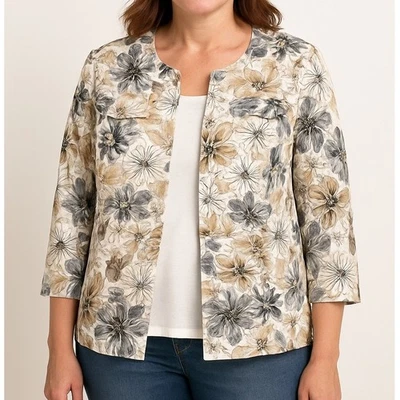 Chaqueta Alfred Dunner Floral Algodón Frente Abierto Talla 16 Mujer Texturizada Forrada Foto 1 de 4