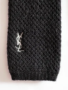 Yves Saint Laurent Men's Alpaca Wool Knit Necktie Black Slim 2 3/4“ Square FLAW - Picture 1 of 7
