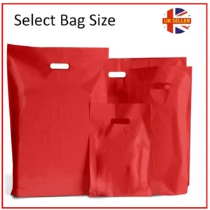 RED PLASTIC BAGS / GIFT SHOP CARRIER BAG / BOUTIQUE RETAIL - SMALL & LARGE - Picture 1 of 3