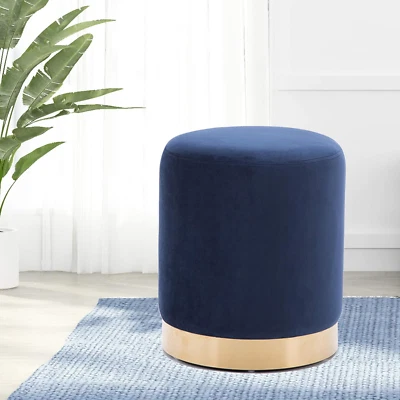 Modern round Velvet Ottoman,Upholstered Make-Up Short Stools with Gold Plating B - Image 1 of 4