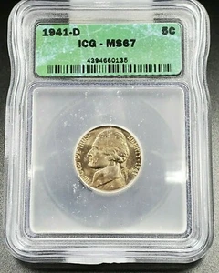 1941 D Jefferson Nickel Coin ICG MS67 Gem BU Uncirculated No Toning Business Ske - Picture 1 of 2