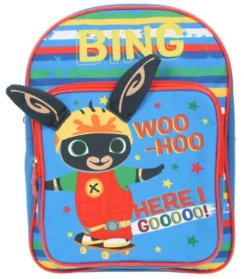 Kids Bing 3D Ears Backpack Nursery School Bag Woo Hoo Here We Gooooo! Blue