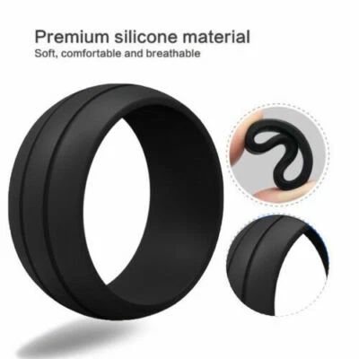 Anillo de boda de silicona de goma para gimnasio hipoalergénico flexible ranura negra para hombre Foto 1 de 2