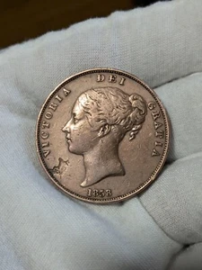 1853 UK 1 PENNY, ORNAMENTAL TRIDENT 🔱, GREAT CONDITION WITH FLAWS - Picture 1 of 4