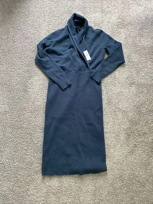 Nuevo con etiquetas Vestido Suéter Ann Taylor Cuello Chal Envolvente Abeto Medianoche Azul Marino Pequeño Foto 1 de 4