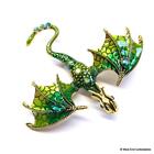 Green Flying Fantasy Dragon Enamel Brooch Art Deco Style Pin Badge Pendant Gift