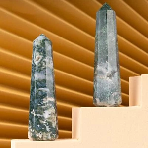 Moss Agate Crystal Tower Point Obelisk, Meditation, Healing Crystal Gift & Decor - Picture 1 of 6