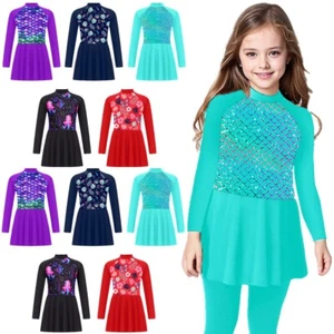 Kids Girls Dress Summer Swimsuit Holiday Dresses Zipper Sunsuit Long Sleeve - Picture 1 of 54