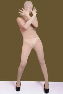 Unisex Full Bodystocking Shiny Silky Jumpsuit Catsuit With gloves Hood Closed - Photo 1/4