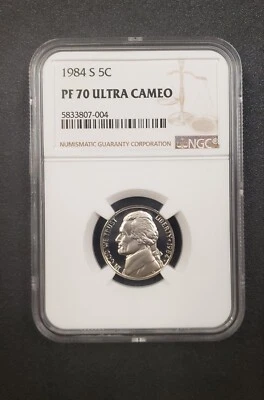 1984 S PF 70 ULTRA CAMEO Jefferson Nickel Proof NGC **TOP POP** Perfect Coin, 5c - Image 1 of 2