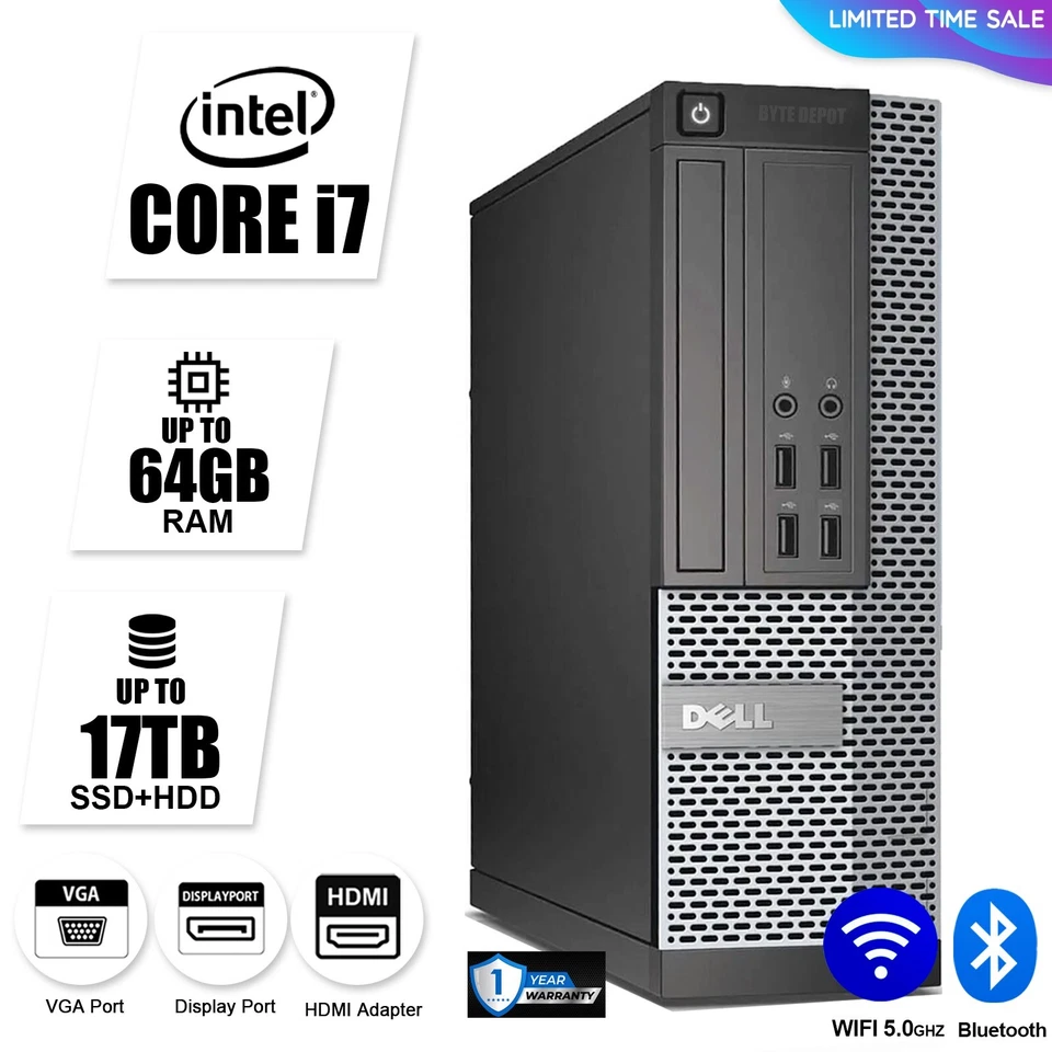 DELL Desktop Computer PC i7, up to 64GB RAM, 17TB SSD, Windows 10/11, WiFi BT - Image 1 of 4