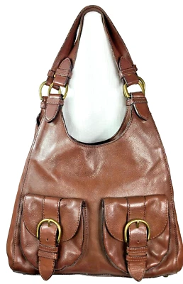 Banana Republic Shoulder Saddle Bag Purse Brown Leather Large 14-Inch Wide - Image 1 of 4