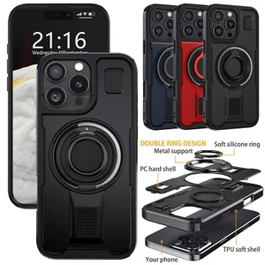 Dual Ring Stand Case Rugged Rubber Cover For iPhone 16 Pro Max/16 Pro/16 Plus - Picture 1 of 31