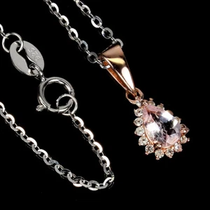 Valentine 925 Silver Necklace Pear Morganite 6x4mm Topaz Gemstone Jewelry - Picture 1 of 9