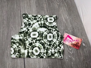 Kanu Surf Girls Groovy Tie Dye Halter Tankini UPF 50+ Swim Top, Olive Size 8 - Picture 1 of 7