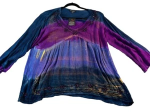 Greater Good Shirt Top Womens Large/XL Blue Purple Tie Dye Beach Boho NWT - Picture 1 of 8