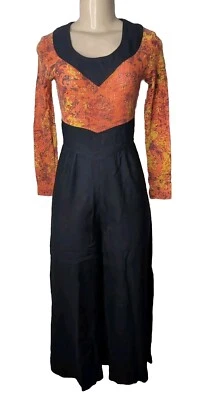 Mono De Colección Años 60-70 Psicodélico Pierna Ancha Mujer Pequeño NARANJA AMARILLO NEGRO Foto 1 de 4