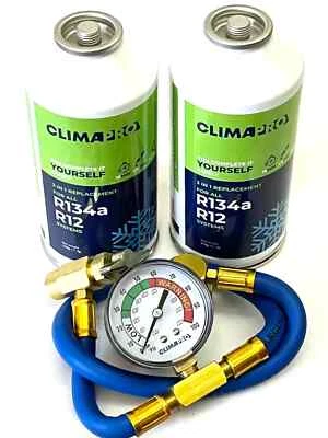 2x Dosen 3in1 Dichtmittel + Öl + Kältemittel Ersatzgas R134a R12 + Füllschlauch - Bild 1 von 4