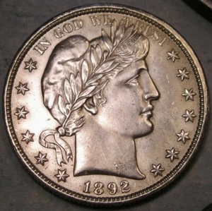 1892 O BARBIERE LIBERTY TESTA ARGENTO MEZZO DOLLARO ATTRAENTE BELLA RARA DATA CHIAVE - Foto 1 di 2