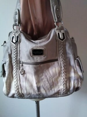 Angel Barcelo Soft Washed Leather Top Handled Hobo Bag In Shaded Grey.18x11x5... - Image 1 of 4