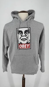 OBEY Men’s Heather Grey Andre The Giant Logo Hoodie Size M 24” PTP - Picture 1 of 9