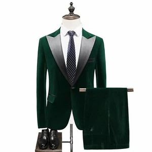 Herren Grün Samt Anzug Slim Fit Formeller Anzug Elegant Hochzeit Party Kleidung Mantel Hose - Bild 1 von 7