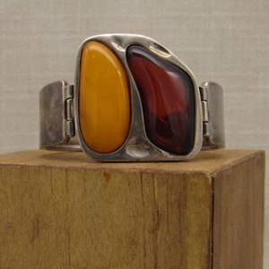 Brazalete de eslabones ámbar grande de dos tonos de plata de ley - Imagen 1 de 5