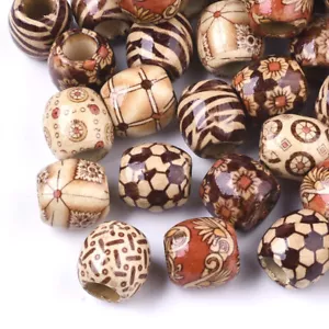 50pcs Printed Wood Large Hole Barrel Beads Smooth Loose Spacer 16x14.5~16.5mm - Picture 1 of 3