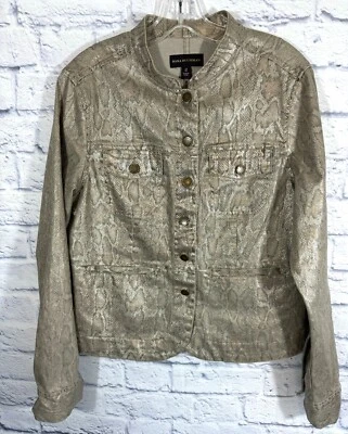 Chaqueta metálica para mujer Dana Buchman 12 dorada piel de serpiente botón satén elástico Foto 1 de 4