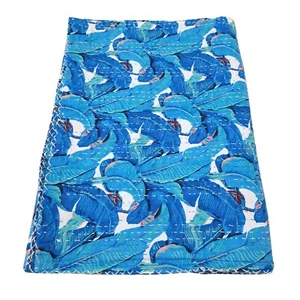 Indische Kantha Quilt Banane Leafy Print Decke Baumwolle Tagesdecke Handarbeit Überwurf - Bild 1 von 6