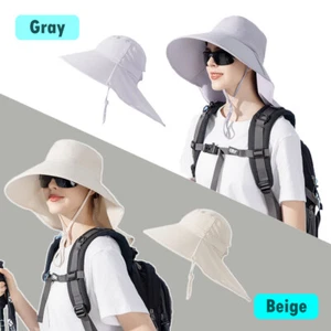 Women Wide Brim Sun Hat w/ Neck Flap Summer Ponytail Cap fr Travel UV Protection - Picture 1 of 16