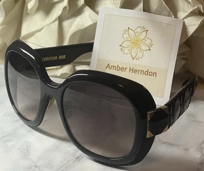 💠CHRISTIAN DIOR Dama 95.22 R2F Gafas de sol Negras Redondas De Gran Tamaño Detalle Cannage Foto 1 de 4