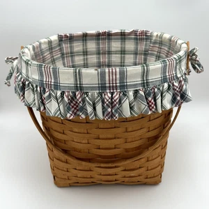Cesta Longaberger 12 Alto x14" Diámetro Con Mango Y Protector Plástico y REVESTIMIENTO - Imagen 1 de 10
