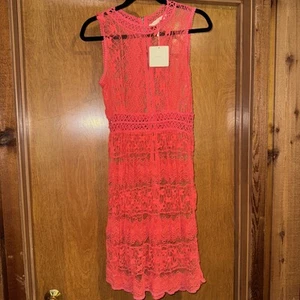 A’REVE Anthropologie NWT Sleeveless Embroidered Coral Lace Dress Boho M Coverup - Picture 1 of 8