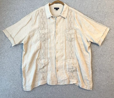 Lands' End Camp Shirt 100% Linen Short Sleeve Embroidered Guayabera XXL 2XL - Image 1 of 4
