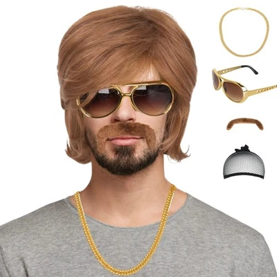 Peluca de salmonete Miss U Hair para hombre corta ondulada marrón años 70 pelucas para hombre con esmalte retro... Foto 1 de 4