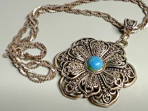 Antique Pendant Sterling Silver Chalcedony Ornate Filigree Floral 21.18g - Picture 1 of 12