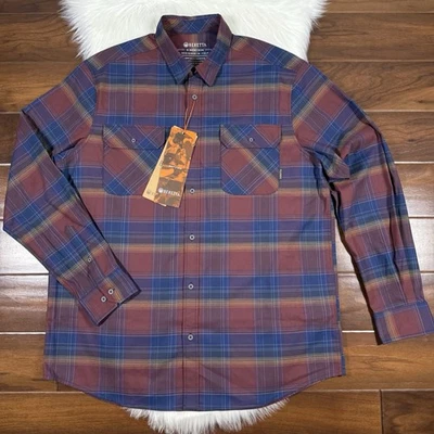 Camisa Beretta Para Hombre Talla XL Borgoña Cuadros Cadete Franela Abotonada Manga Larga Foto 1 de 4
