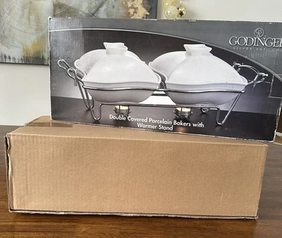 Godinger Double Covered Porcelain Bakers  w/Stand,Warming Dishes,Chaffing Dishes - Image 1 of 4