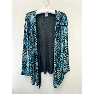 CHICOS | Black Blue Abstract Modern Mesh Nylon Stretch Open Cardigan | XL - Picture 1 of 7