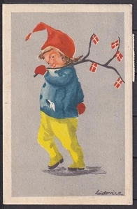 g3506/ Denmark Christmas Postcard 1949 # Girl with Flags - Picture 1 of 2